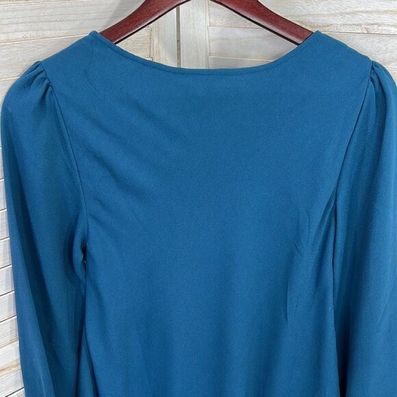 Anthropologie Varun Bahl Teal Hydrangea Swing Dress 2 - Picture 8 of 12